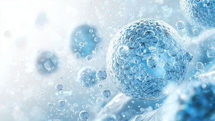 Stem cells - science, biology, cells, micro, blue, bubbles, abstract, light, water, background, molecular, microscopic, cellular structure, research