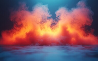 Naklejka premium Vibrant smoke swirls in shades of red and orange, forming abstract shapes against a dark background