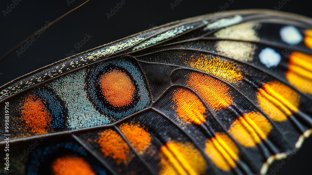 Aufkleber Extreme close-up of a butterfly wing showing intricate patterns and vibrant colors in macro detail