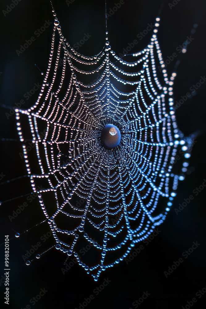 Poster close-up of a spiderâ€™s web with dewdrops,