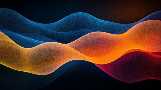 Abstract background featuring a grainy gradient with vibrant color waves in orange, blue, and yellow, contrasted by a dark black noise texture.
