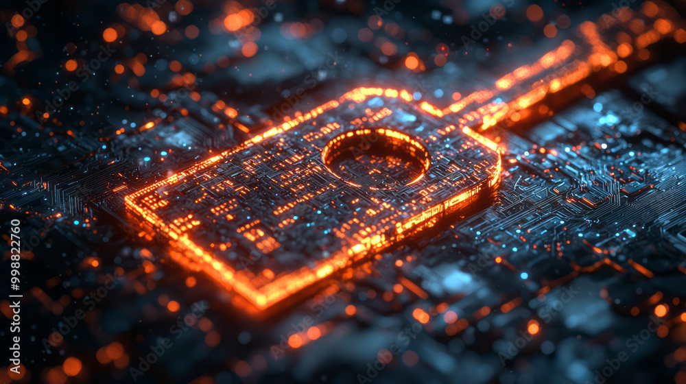 Aufkleber a glowing cyber key surrounded by digital code,