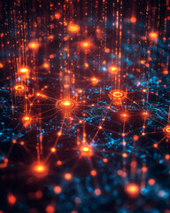 Fototapeta premium A complex network of glowing lines and digital security icons,