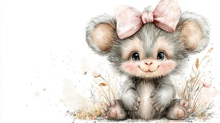   Watercolor mouse sitting in grass