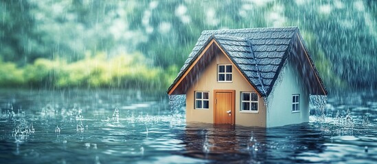 Flooded House in a Heavy Rain