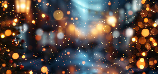 Fototapeta premium A blurry Christmas scene with a tree and snow