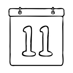 Black and white outline calendar icon. Hand drawn calendar icon image. Calendar icon concept. Calendar icon at 11th date. Fun and cute calendar design. Perfect for kids themed design, business concept