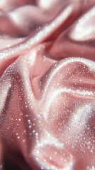 Obraz premium A close-up photo of a pink fabric with numerous water droplets and a blurry backdrop