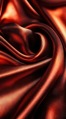 Fototapeta premium A close-up of a red satin fabric with a wavy pattern at its center appears in a fabric store