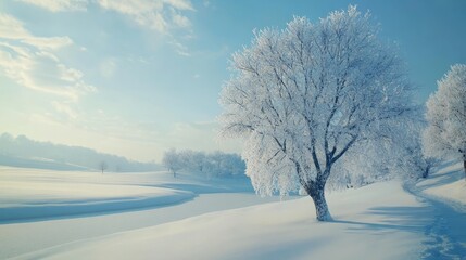 Nature in winter with frosted landscapes and serene snow-covered scenes, showcasing the tranquility and beauty of the season