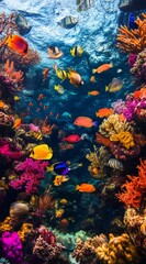 abundant colorful fish amidst varied corals at ocean floor depth