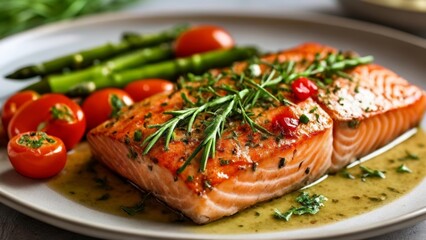  Deliciously grilled salmon with fresh herbs and cherry tomatoes