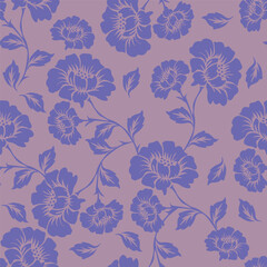 blue seamless vector stock flowers with leaves pattern on cream background