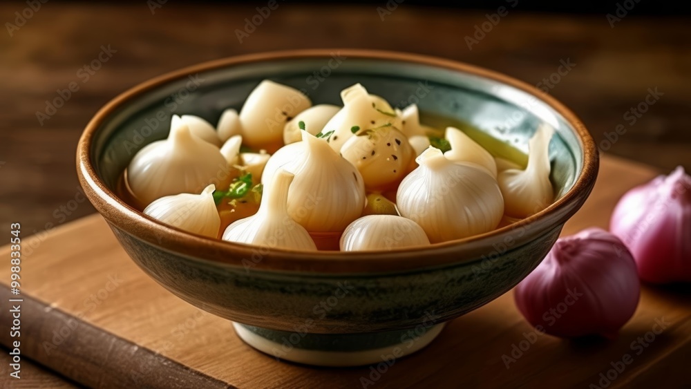 Sticker  Deliciously prepared garlic bulbs in a bowl