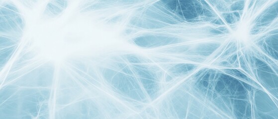 A close-up of delicate white cobwebs against a soft blue background, evoking a light and ethereal feel.