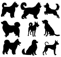 vector illustration. Set of printable dog sticker silhouettes.	
