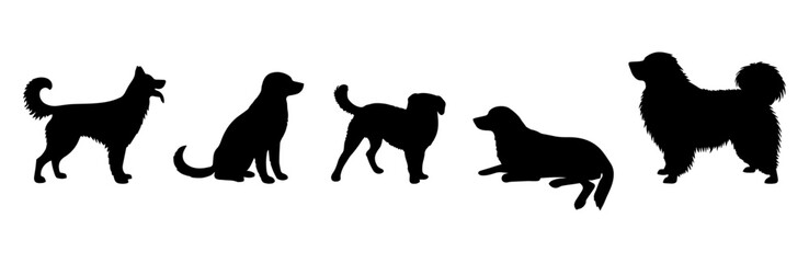 vector illustration. Set of printable dog sticker silhouettes.	

