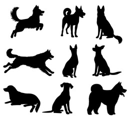 vector illustration. Set of printable dog sticker silhouettes.	
