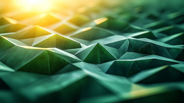 Abstract background with green overlapping polygons, smooth transitions, 4K resolution, surface with intricate geometric shapes