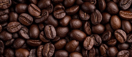 Fototapeta premium A close-up view displays a brown pile of coffee beans