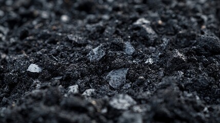 Close-up of rich, dark organic biochar soil,  its texture and fertility, emphasizing its benefits for agriculture.