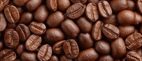 Fototapeta premium A stack of coffee beans, predominantly brown, against a black backdrop