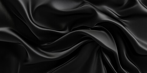 Obraz premium Soft, luxurious black fabric forming gentle folds and waves, showcasing its smooth texture and elegance.