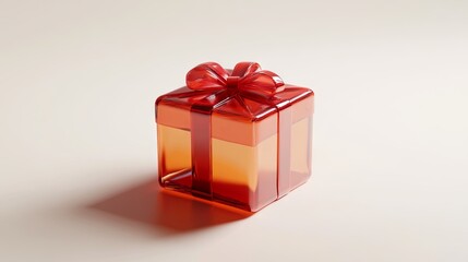 Obraz premium 3D rendered gift box icon with a bright glass effect, a realistic appearance against a white background.