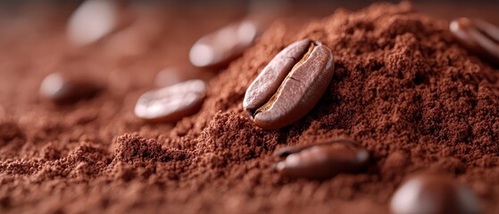 1 A lower pile of ground coffee beans.2 Another pile of ground coffee beans on top.