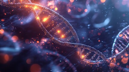 Digital illustration of DNA strands with luminous nodes, symbolizing genetic biomarkers and the intricacies of molecular biology.