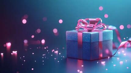 Fototapeta premium Digital present box with a decorative ribbon, symbolizing virtual gifts and the world of online shopping.