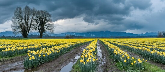 Daffodils Field After Rain