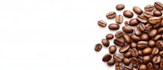 Naklejka premium A mound of coffee beans alignment on a pristine white tabletop, crowned by a modest heap atop