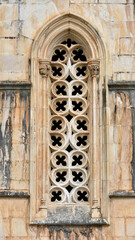 Open Air Church Window with Repeating Quatrefoil Design Motif at Batalha Monastery, Portugal - Portrait