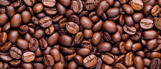 Obraz premium A multitude of coffee beans scattered randomly for a wallpaper or a wall hanging in a room