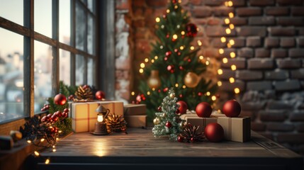 Christmas Decor: Rustic Windowsill with Festive Lights and Ornaments