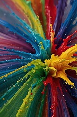 Dynamic Splash of Color: Vivid Paint in Motion with Glossy, Fluid Textures