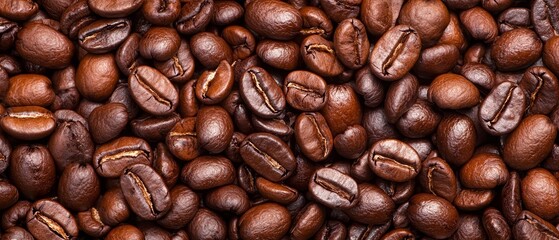 Naklejka premium A pile of coffee beans is brown in color, both inside and out