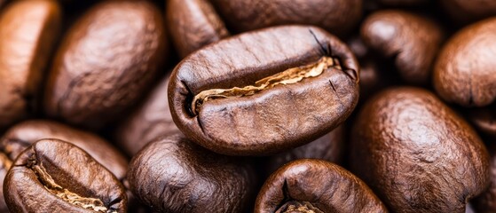 Obraz premium A mound of roasted coffee beans with one bean showing a taken bite from its holed top