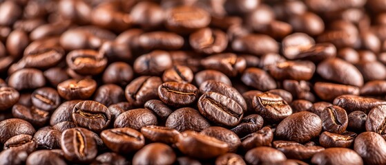  A stack of roasted coffee beans atop one another