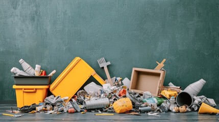 Recycling Bin Overflowing With Garbage And Trash