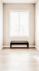 Fototapeta premium Bright and minimalist interior with a bench under a window in a serene setting during daylight hours