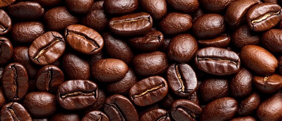 Fototapeta premium A close-up view displays a brown pile of coffee beans