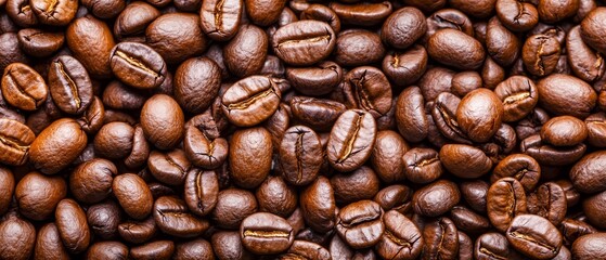 Fototapeta premium Scattered coffee beans with a cluster in the image's center