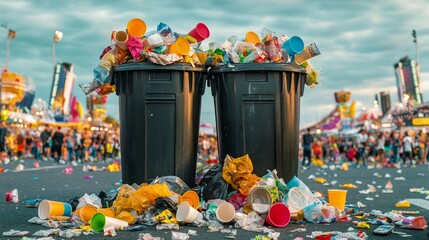 Overflowing Trash Cans at a Festival or Event