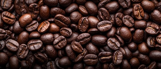Fototapeta premium A close-up view displays a brown pile of coffee beans