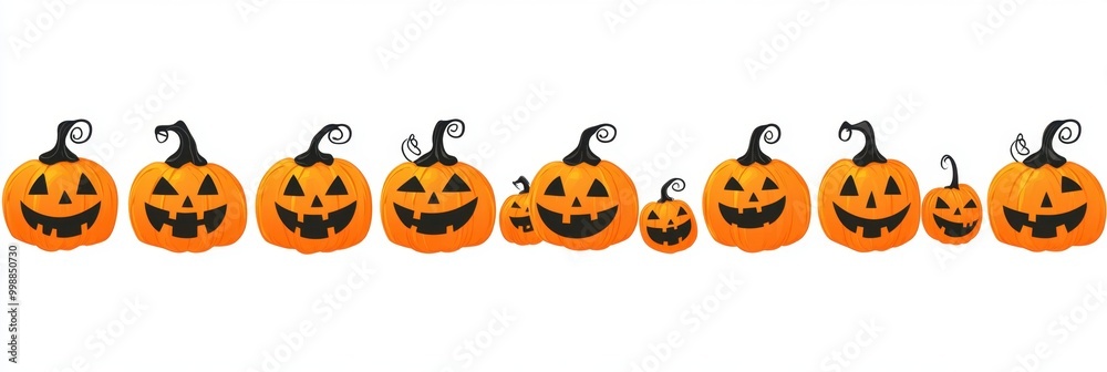Canvas Prints horizontal background with a row of pumpkins isolated on white, a halloween banner template black an