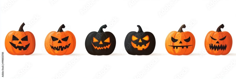 Canvas Prints illustration of a row of pumpkins with angry faces on a white background dark black and orange color