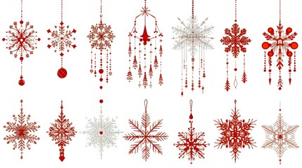 Icon Set, Christmas Ornaments and Colorful Snowflakes, Floral, Abstract Image, Texture, Pattern Background, Wallpaper, Cover and Screen for Smartphone, PC, Laptop, 9:16 and 16:9 Format