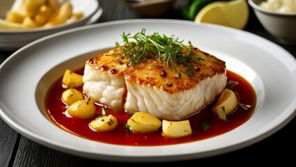  Delicious seafood dish with a vibrant sauce ready to be savored